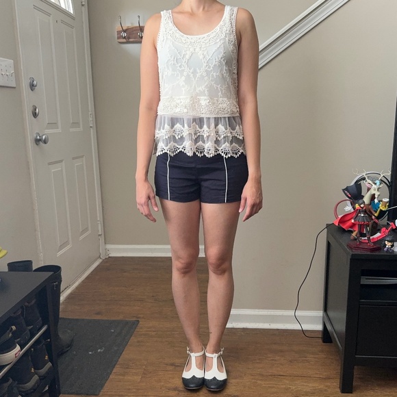 Express Extra Small Lace Crochet Cream Top - Picture 2 of 10